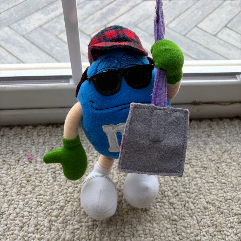 M&M'S Blue Plush Character with Green Gloves, White Shoes and Plaid Hat 90s.